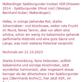 Verkostungsnotiz Malterdinger Sp Tburgunder Trocken Vdp Ortswein