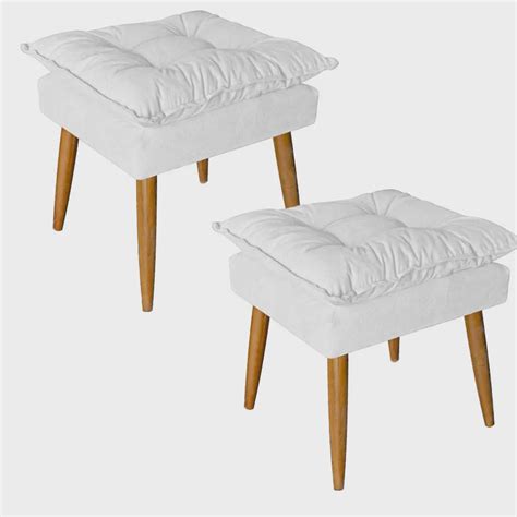 Kit 02 Puff Puf Banqueta Opala Para Quarto Sala Recepção Suede Branco