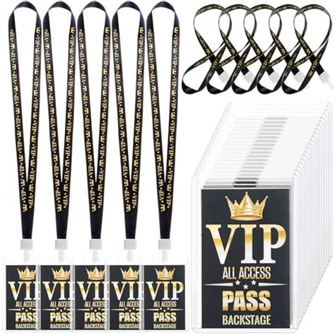 Harloon 20 Sets Vip Badge Lanyard With Plastic Vip Pass Card Black Breakaway