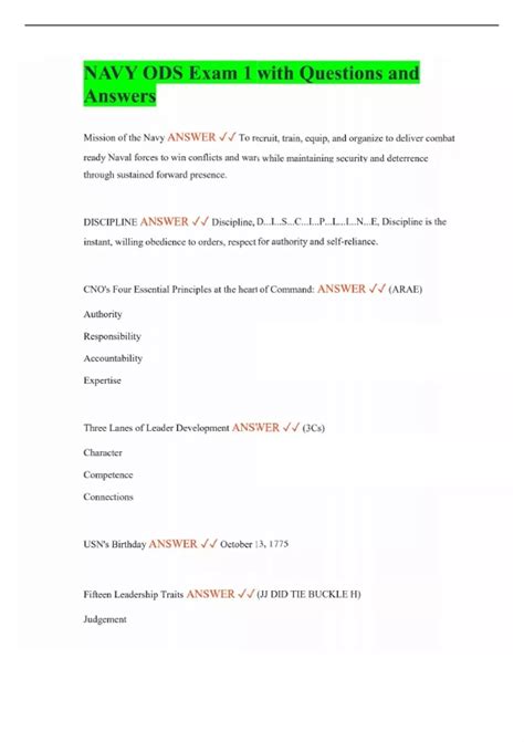 NAVY ODS Exam 1 with Questions and Answers - NAVY ODS - Stuvia US
