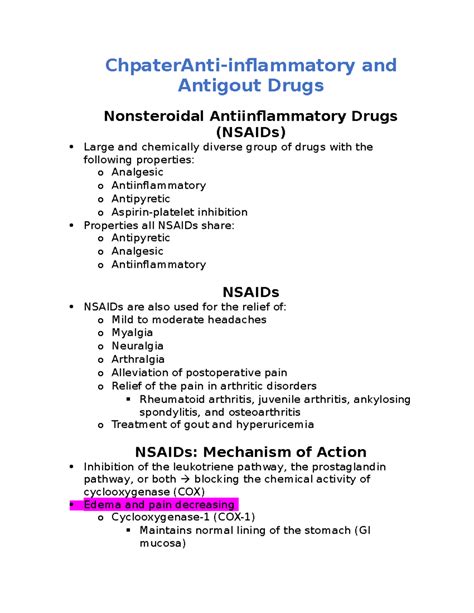 Wk 11 Pharm 2 Lecture Notes Chpateranti Inflammatory And Antigout