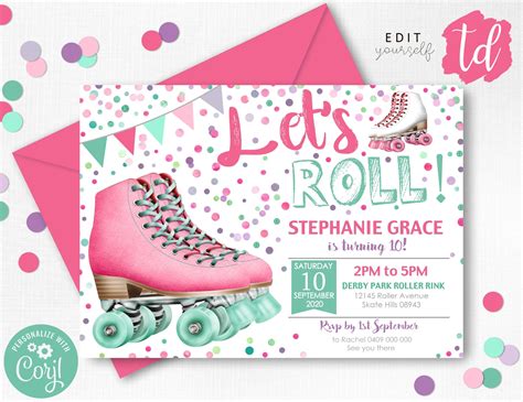 Template Roller Skating Birthday Invitation Birthday Party Skate Invite