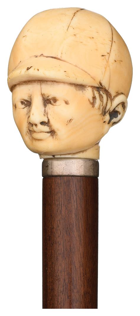 Relief Carved Antique Ivory Jockey Head Cane Rock Island Auction