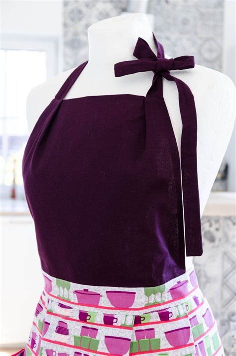 Colourful Retro Apron For Women With Purple Kitchen Ware Etsy