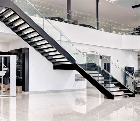 Dual Stringer Steel Wood Step Glass Railing Staircase China Interior