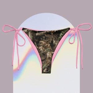 Realistic Camo Pink Recycled String Bikini Bottom XS X Size Inclusive Swimwear Y Allternative