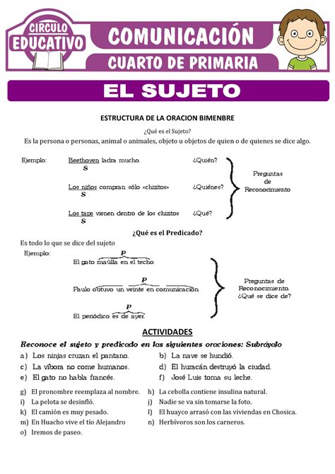 Estructura Del Sujeto Para Cuarto Grado De Primaria Images