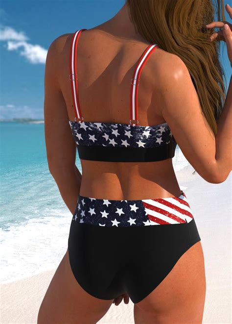 Bowknot High Waisted American Flag Print Bikini Set Modlily USD