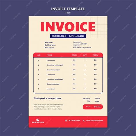 Free PSD | Delicious food invoice template