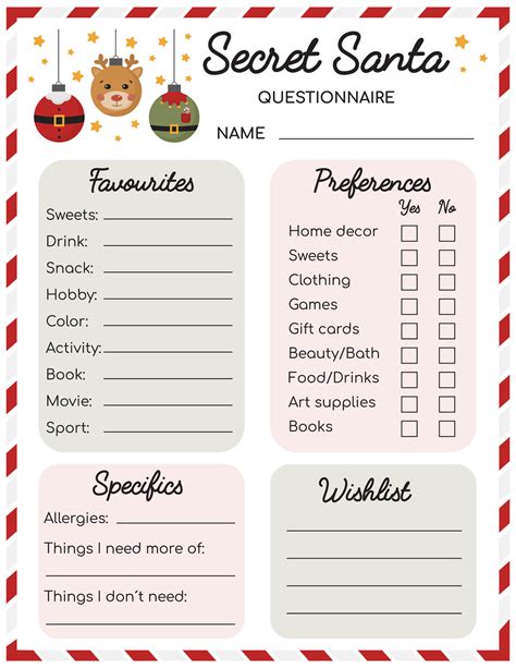 Secret Santa Questionnaire. Gift Exchange. Office Secret Santa ...