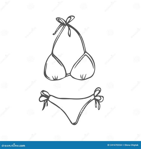 Doodle Beach Bikini Sketch In Vector Summer Swimwear Icon Isolated Stock Vector Illustration