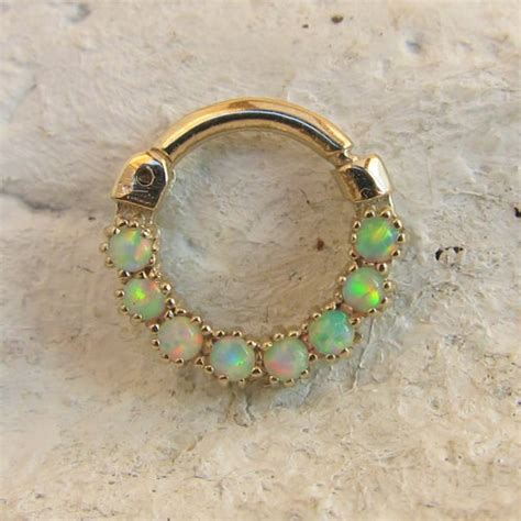 14k Solid Gold Septum White Opal Clicker 16g 8mm Etsy