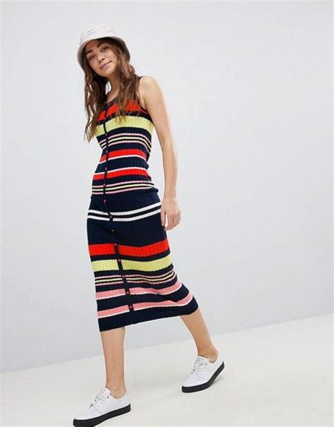 Asos Design Sleeveless Knit Dress In Rib Stripe Asos Sleeveless Knit Dress Womens Dress