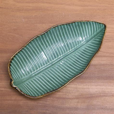 Unicef Market Ceramic Banana Leaf Serving Bowl From Bali Inch