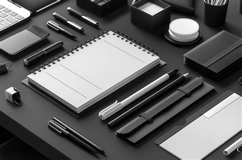 Premium Photo Minimalist Monochrome Stationery Set Mockup Created