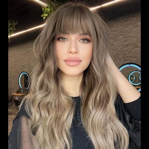 AISI HAIR Long Wavy Ombre Blonde Wigs With Bangs For Women Brown Mixed