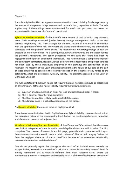 Chapter 11 Rylands V Fletcher Chapter 11 The Rule In Rylands V