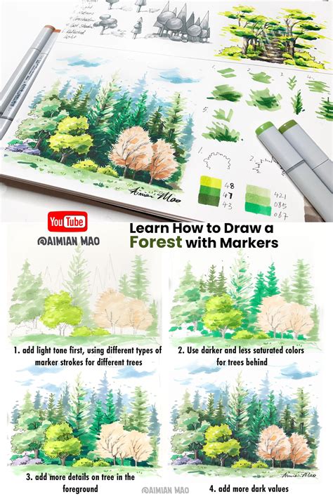 Forest marker drawing tutorial – Artofit