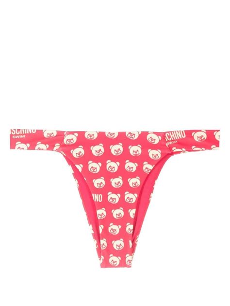 Moschino Teddy Bear Print High Leg Bikini Bottoms Editorialist