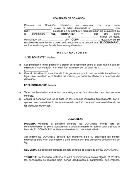 Contrato De Donacion Ejemplos Y Formatos Word Y Pdf Mores Pics