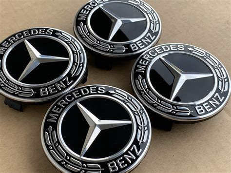 Original Mercedes Benz Rad Naben Kappen Deckel Embleme Stern Schwarz