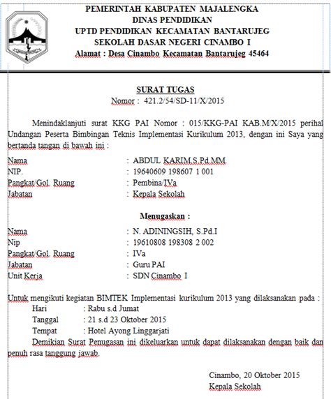 Detail Contoh Format Surat Tugas Dinas Koleksi Nomer