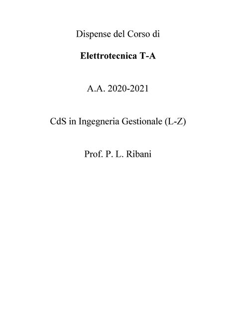 Elettrotecnica G Ribani Dispense Del Corso Di Elettrotecnica T A A