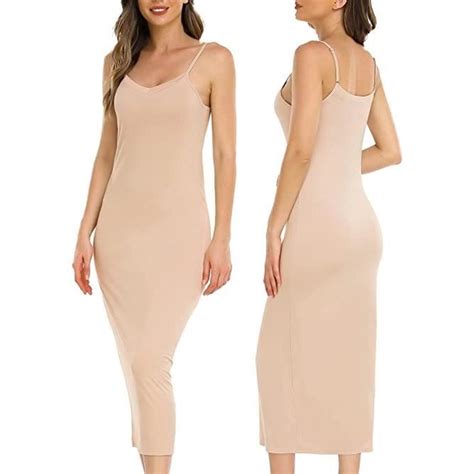 Robes Longue Lingerie Femme Modal Jupon sous Robe Bretelles Slip Elégant Chemise de Nuit sans