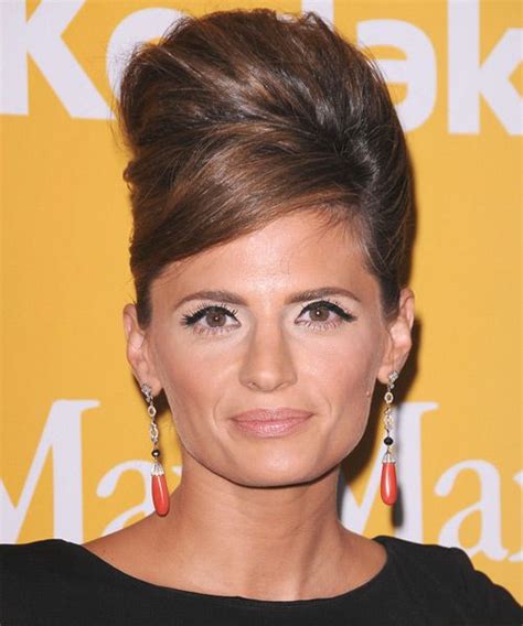 Stana Katic Long Straight Dark Chocolate Brunette Updo Hairstyle With