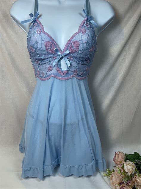 Romantic Sheer Babydoll Dress With Thong Lingerie Set Etsy Australia