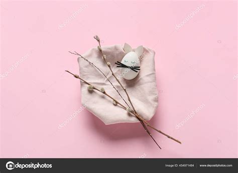Creative Easter Egg Pussy Willow Color Background Stock Photo Serezniy