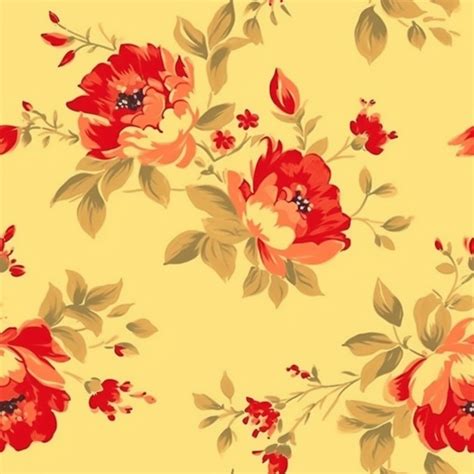 Premium AI Image | A yellow background with red flowers and leaves.