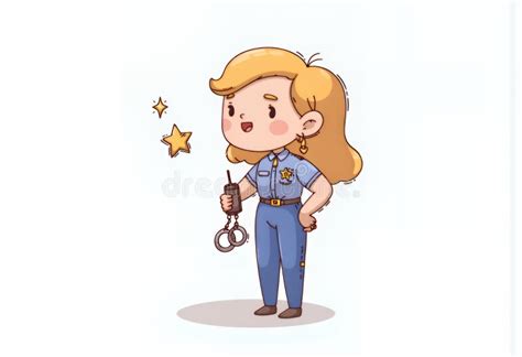 Cheerful Blonde Chibi Police Officer Cartoon Illustration In Korean Style With Pastel Colors And