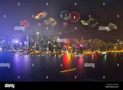Night view and fireworks at victoria harbour, Hong Kong Stock Photo - Alamy