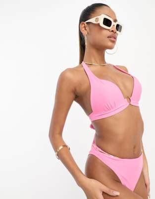 Bikini Rosa Con Cuello Halter Y Detalle De Anilla De South Beach Asos