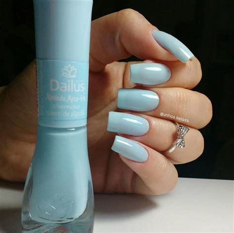 Unhas Esmalte Azul Claro Lindas E Delicadas