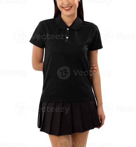 Young woman in black polo shirt mockup cutout, Png file 12487255 PNG