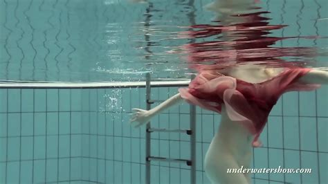 Katya Okuneva Strips In Her Red Lingerie Underwater Pussy Juicy