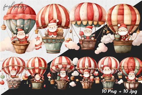 Cute Santa Claus Air Balloon Christmas Graphic By Fonshopdesign