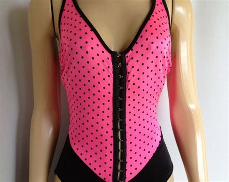 1980 S Hot Pink Corset Swimsuit One Piece Bathing Suit Size 12 Large Etsy