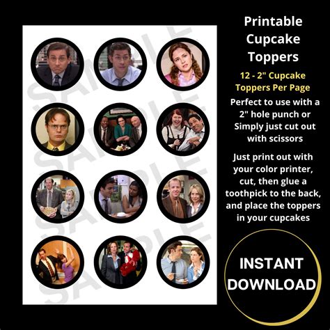 The Office Cupcake Toppers Diy Printable Pdf Digital Etsy