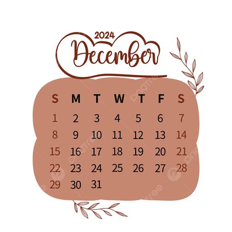 Vintage Brown 2024 December Calendar Vector December 2024 December