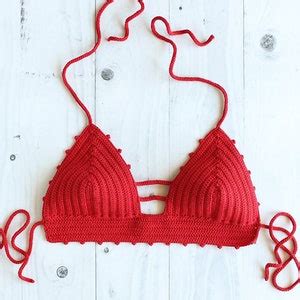B Red Crochet Bikini Top Crochet Bathing Suit Top Red Etsy