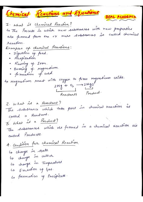 Solution Chemical Reaction Equations Handwritten Notes Class