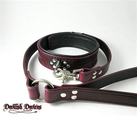 Handmade Leather Bdsm Collar And Leash Set Mature Slave Collar Slave Leash Submissive Collar