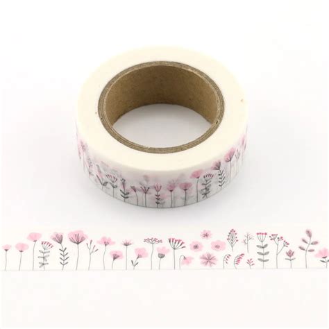 1pc Pink Flower Decorative Washi Tape Paper Diy Scrapbooking Adhesive