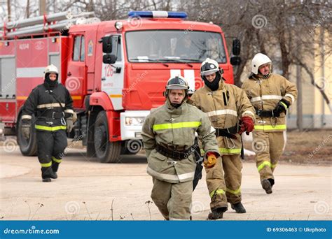 Fire Fighters During The Emergency Training At Narvskaya Hpp Editorial