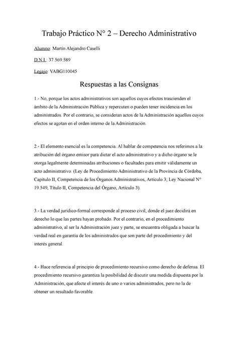 Tp Derecho Administrativo Trabajo Pr Ctico N Derecho