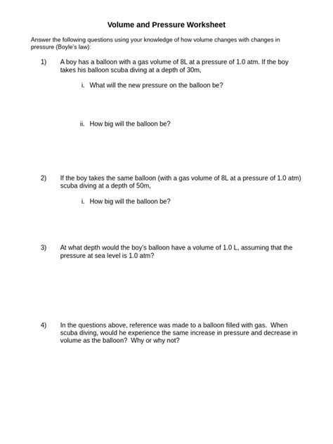 Boyle's Law Worksheet | PDF