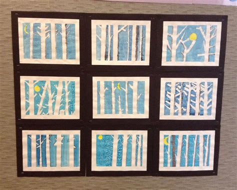 6th grade Birch tree winter art project. | Winter art projects, Birch tree art, Arts and crafts